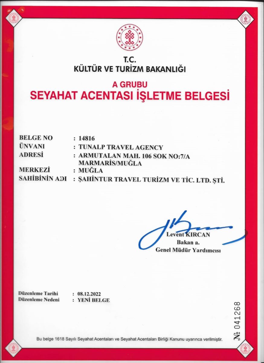 TÜRSAB Seyahat Acentası İşletme Belgesi — Şahintur Transfer